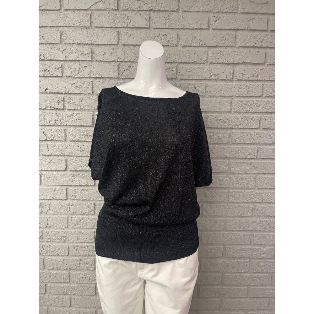 Premise Black Dolman Sleeve Top with Silver Shimmer Size M